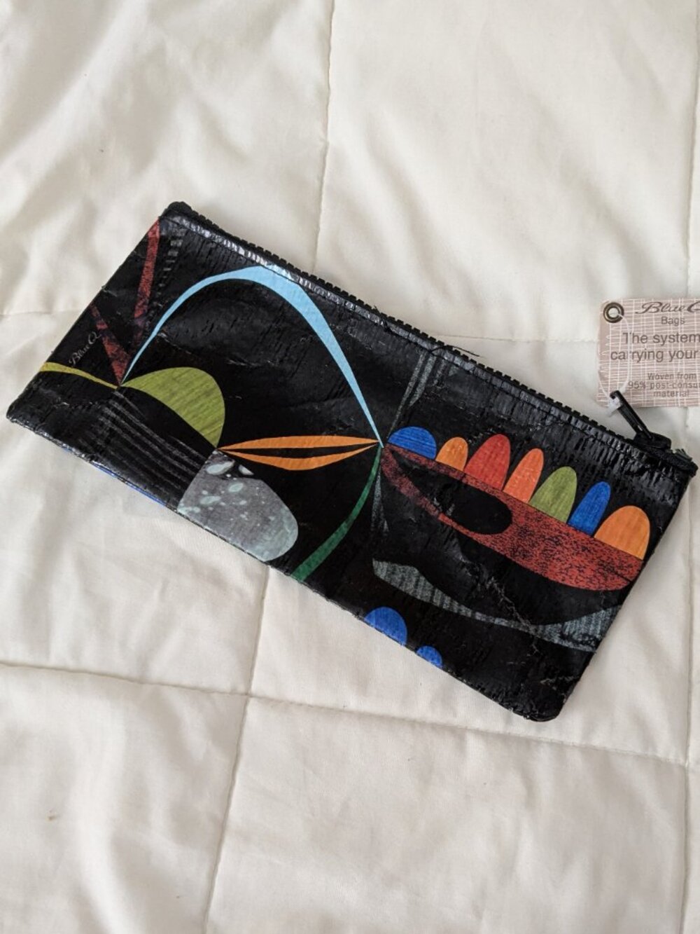 BlueQ Plumage Woven Pencil Case Holder Black Rainbow Art School Supplies NWT
